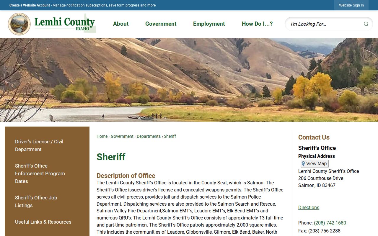 Lemhi County released inmate Sheriff and jail page