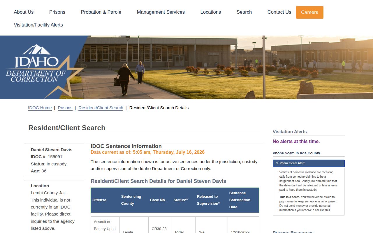IDOC community supervision fields for Lemhi County parole and probation checks